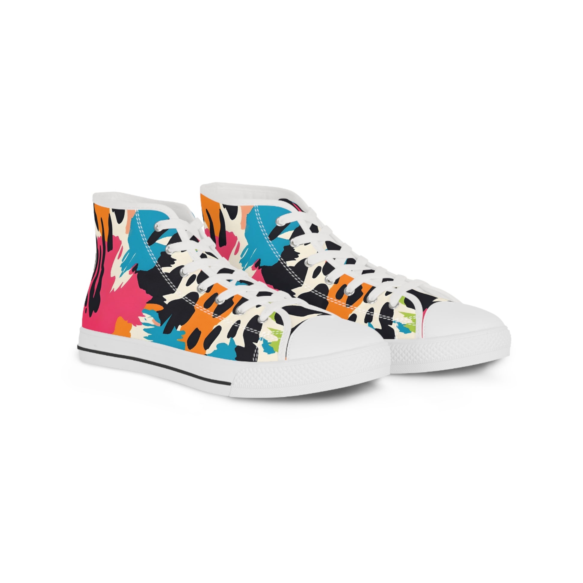 Wild Brush Strokes x Animal Print Multi-Color Men's High Top Sneakers, Artsulli - Art is Long, Life is Short, Shoes, Size, US 5, Color, White sole, , , 94749126070932825901