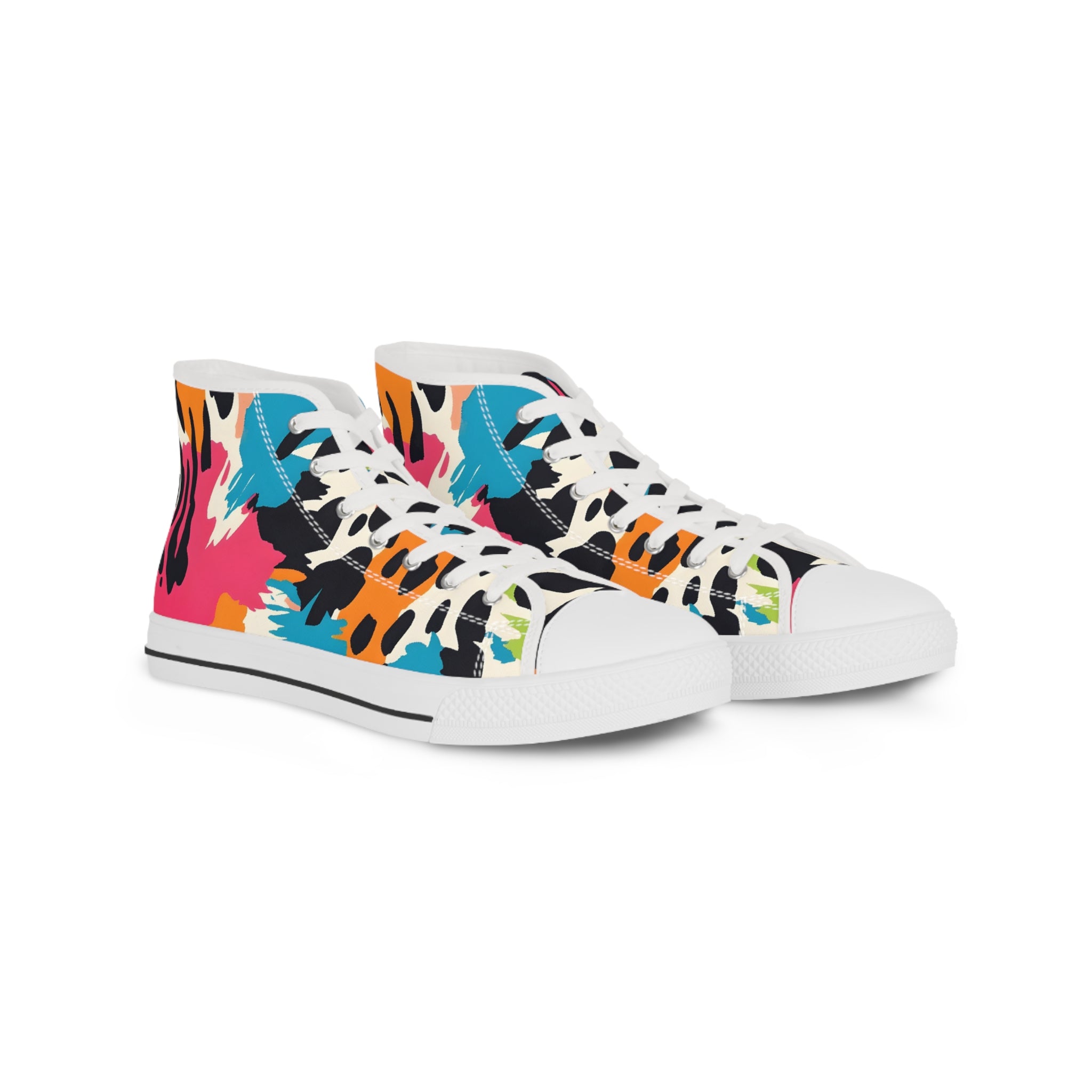 Wild Brush Strokes x Animal Print Multi-Color Men's High Top Sneakers, Artsulli - Art is Long, Life is Short, Shoes, Size, US 5, Color, White sole, , , 94749126070932825901