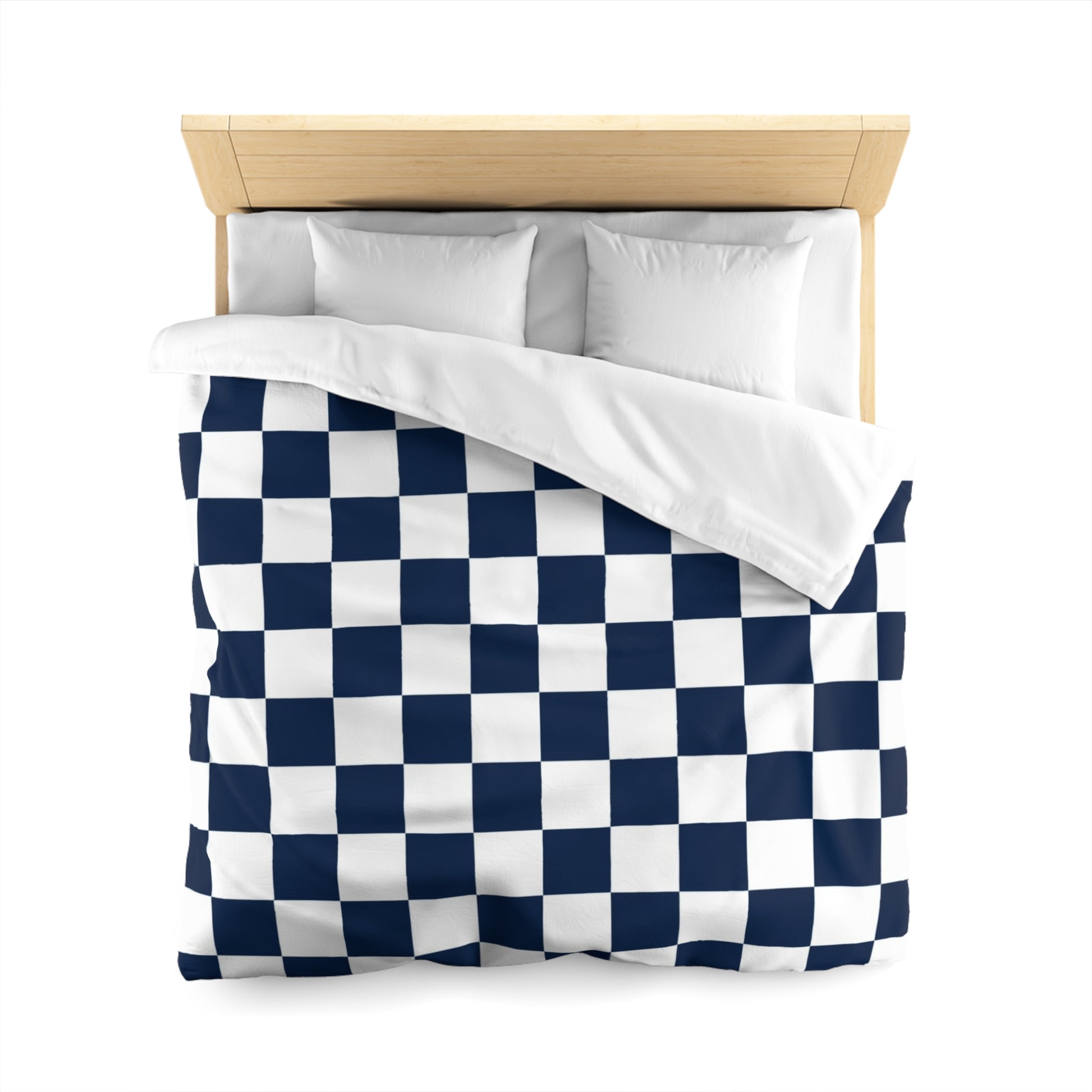 Checkerboard White and Navy Blue Microfiber Duvet Cover, Artsulli - Art is Long, Life is Short, Home Decor, , , , , , , 
