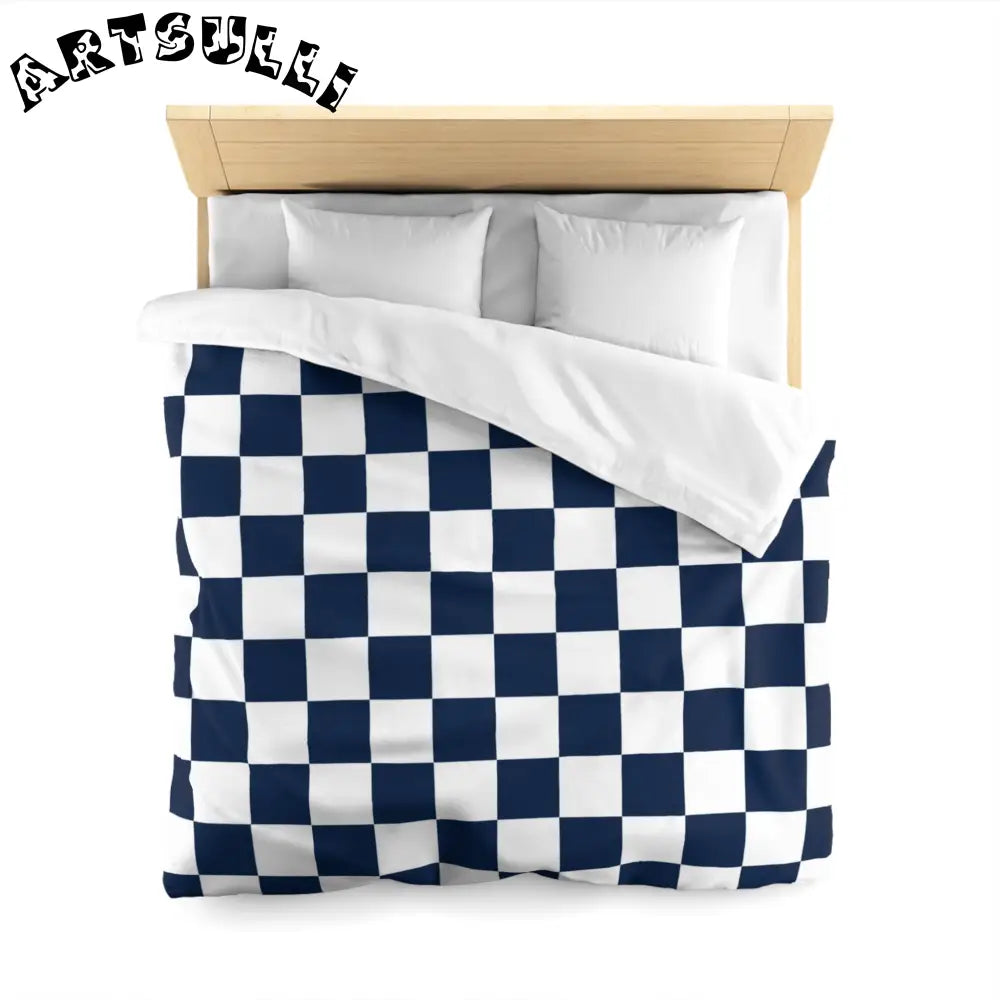 JAKKOUTTHEBXX Checkerboard White and Navy Blue Microfiber Duvet