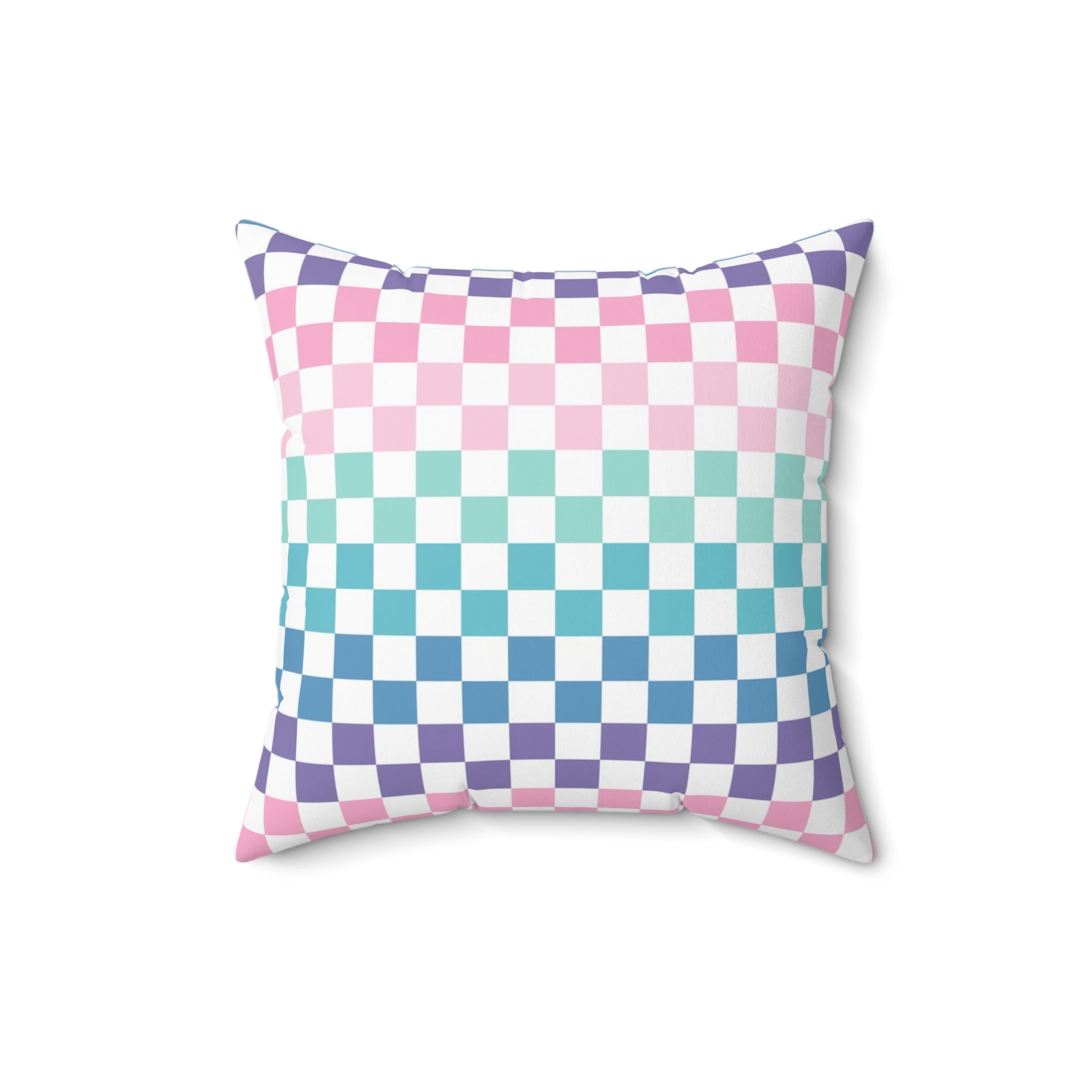 Vaporwave Rainbow  Checkerboard Multi-Color Spun Polyester Square Pillow, Artsulli - Art is Long, Life is Short, Home Decor, Size, 16" × 16", , , , , 15156683406818002238