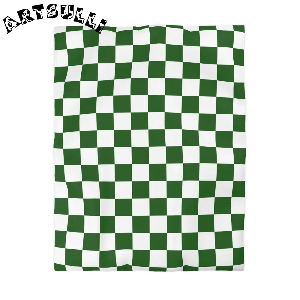 JAKKOUTTHEBXX Checkerboard White and Dark Green Microfiber Duvet