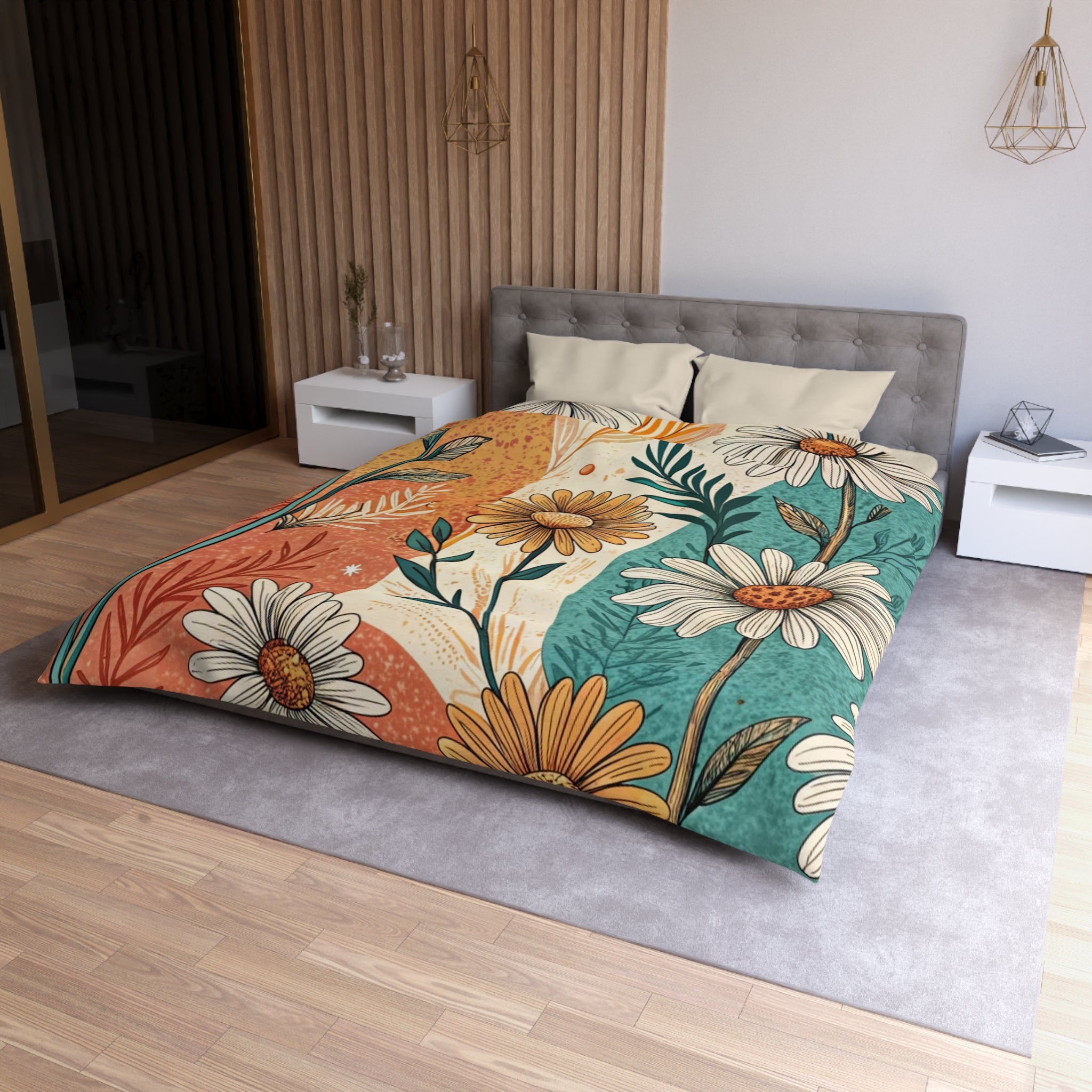 Retro Daisy Dream Microfiber Duvet Cover, Artsulli - Art is Long, Life is Short, Home Decor, , , , , , , 