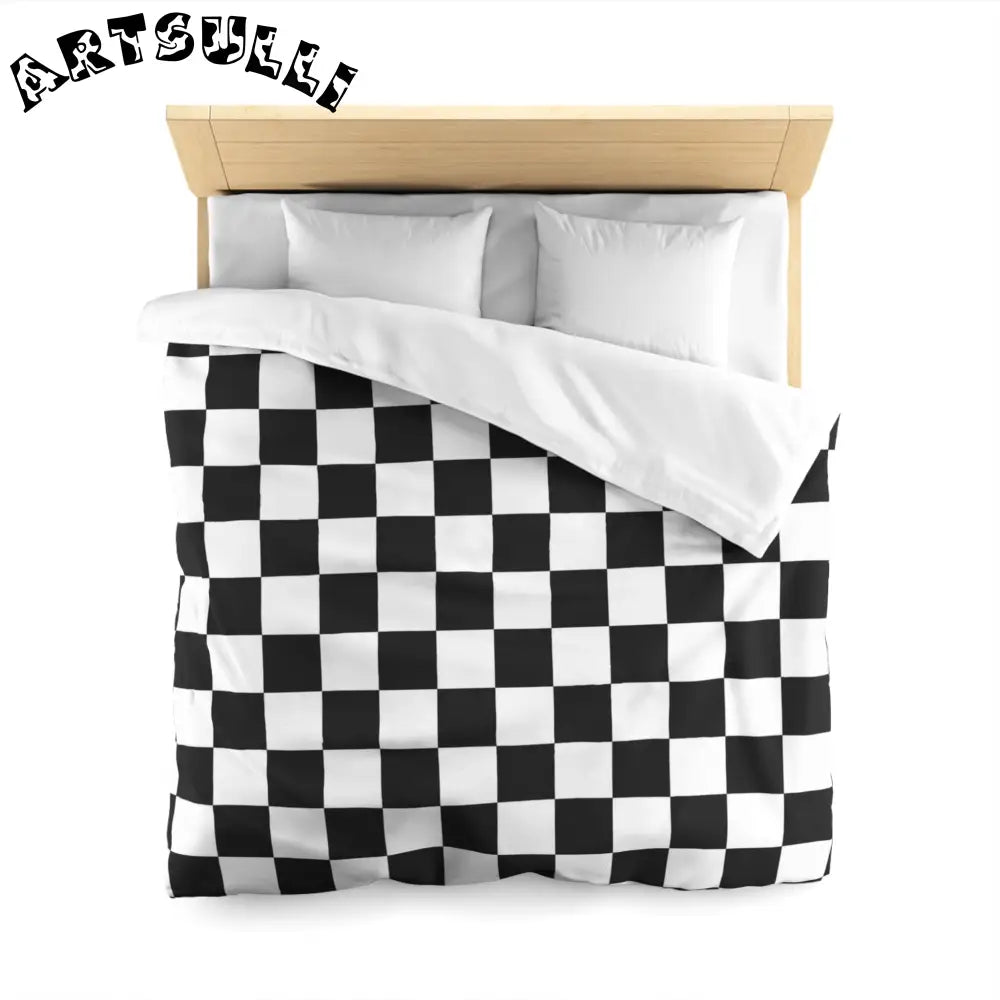 JAKKOUTTHEBXX Checkerboard White and Black Microfiber Duvet Cover