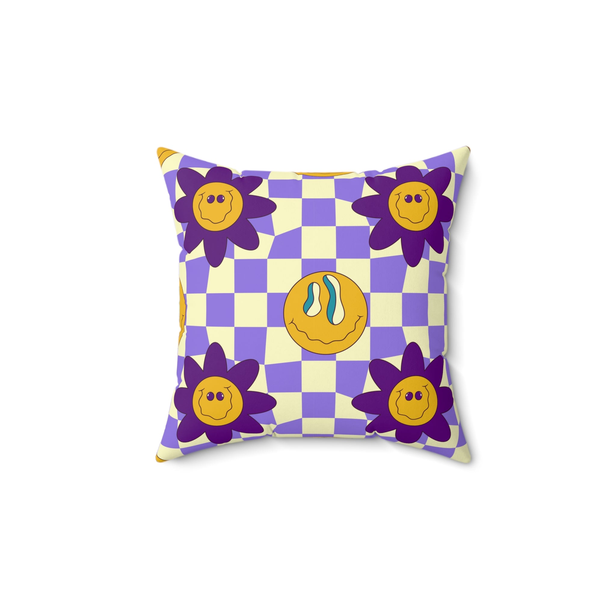 Trippy Flower Power Motifs Spun Polyester Square Pillow, Artsulli - Art is Long, Life is Short, Home Decor, Size, 14" × 14", , , , , 13757885804830