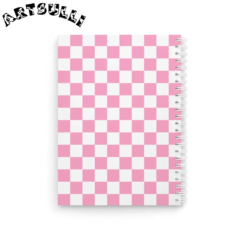 JAKKOUTTHEBXX Checkerboard Hot Pink and White Spiral Notebook