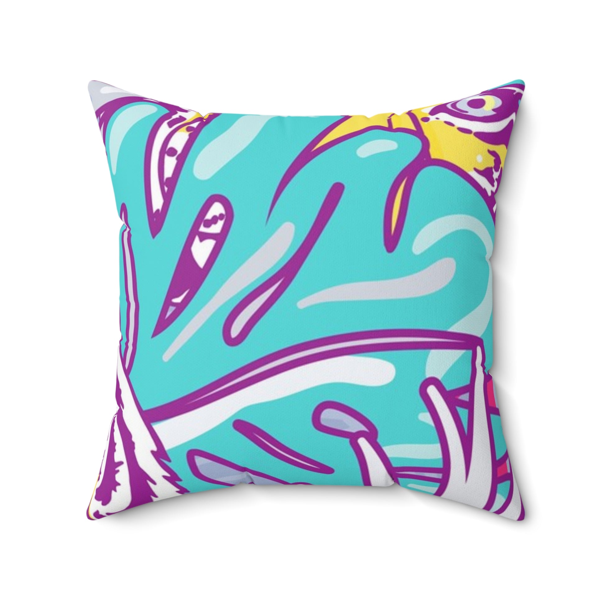 Tropical Floral Tigers Torquise and Purple Spun Polyester Square Pillow, Artsulli - Art is Long, Life is Short, Home Decor, Size, 20" × 20", , , , , 14214276452048