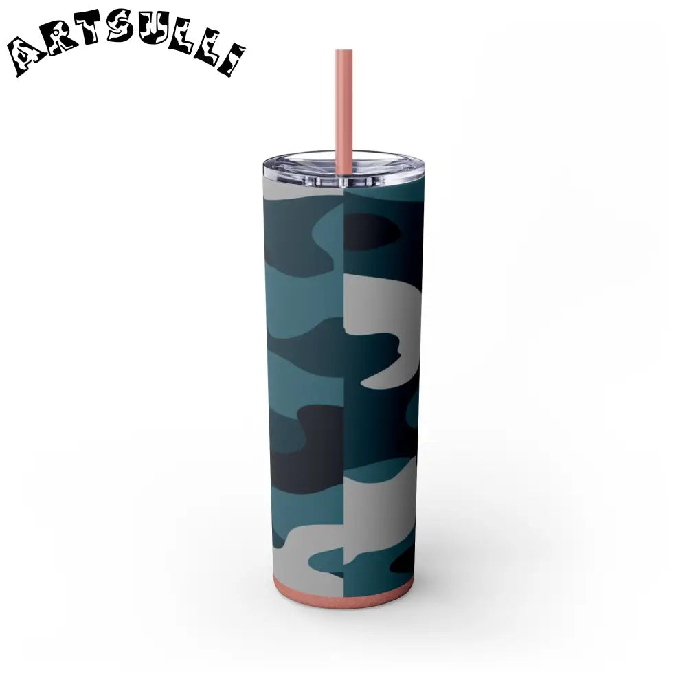 JAKKOUTTHEBXX Blue Camouflage Skinny Tumbler with Straw 20oz