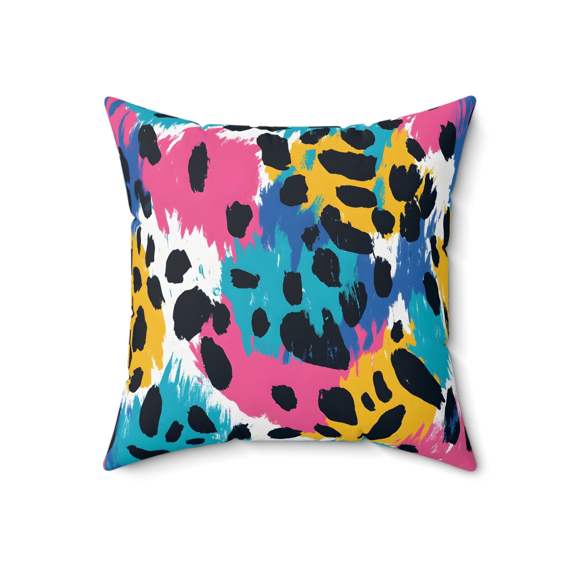 Leopard Print x Paint Brush Strokes Multi-Color Spun Polyester Square Pillow, Artsulli - Art is Long, Life is Short, Home Decor, , , , , , , 