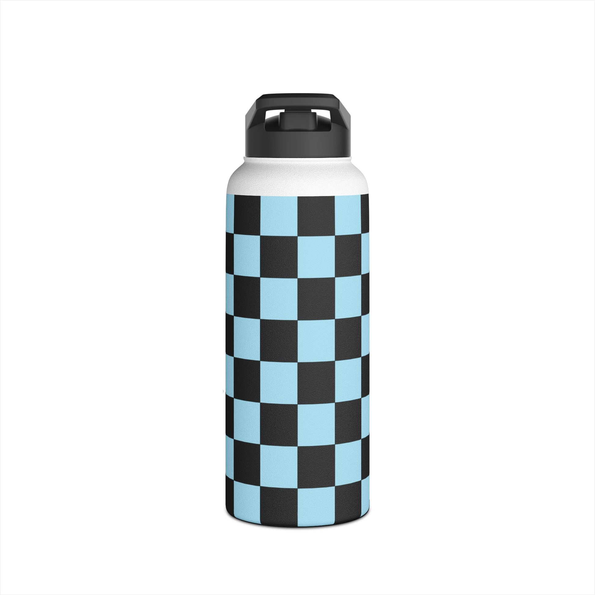 Checkerboard Black and Blue Stainless Steel Water Bottle, Standard Lid, Artsulli - Art is Long, Life is Short, Mug, , , , , , , 