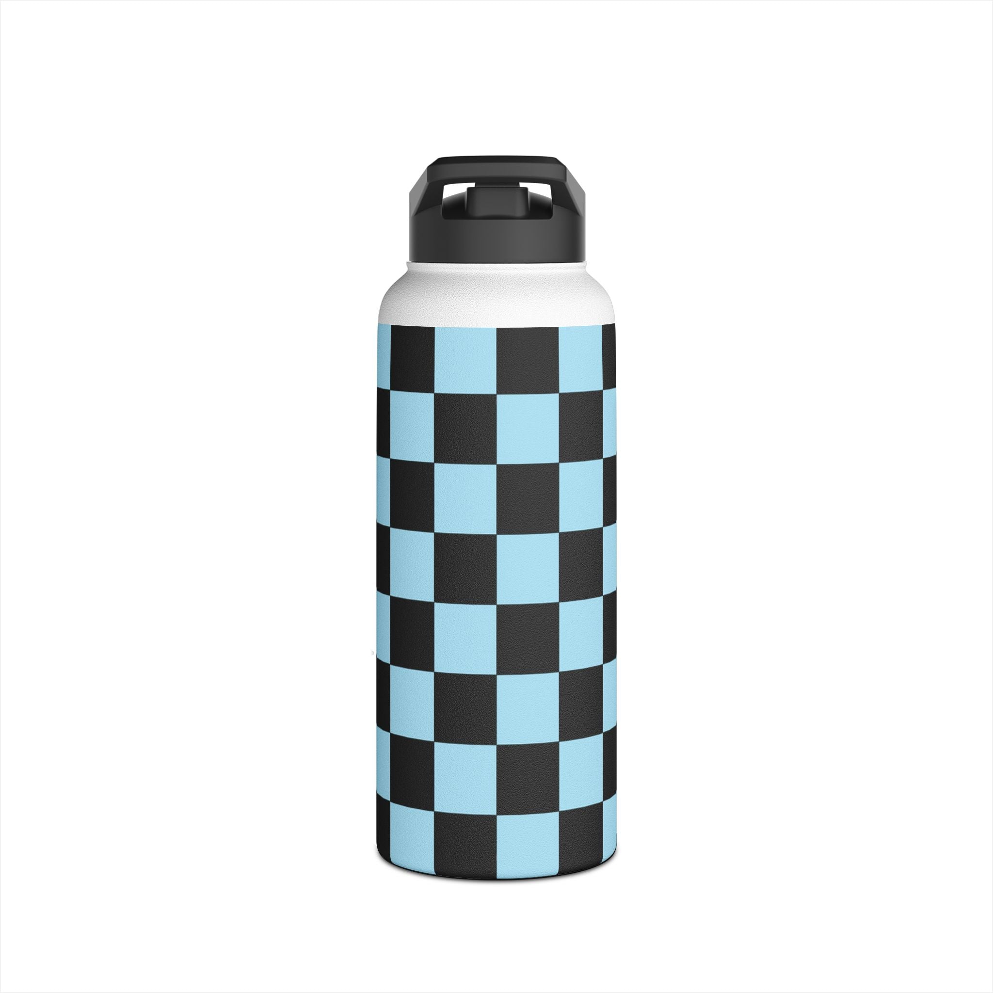 Checkerboard Black and Blue Stainless Steel Water Bottle, Standard Lid, Artsulli - Art is Long, Life is Short, Mug, , , , , , , 