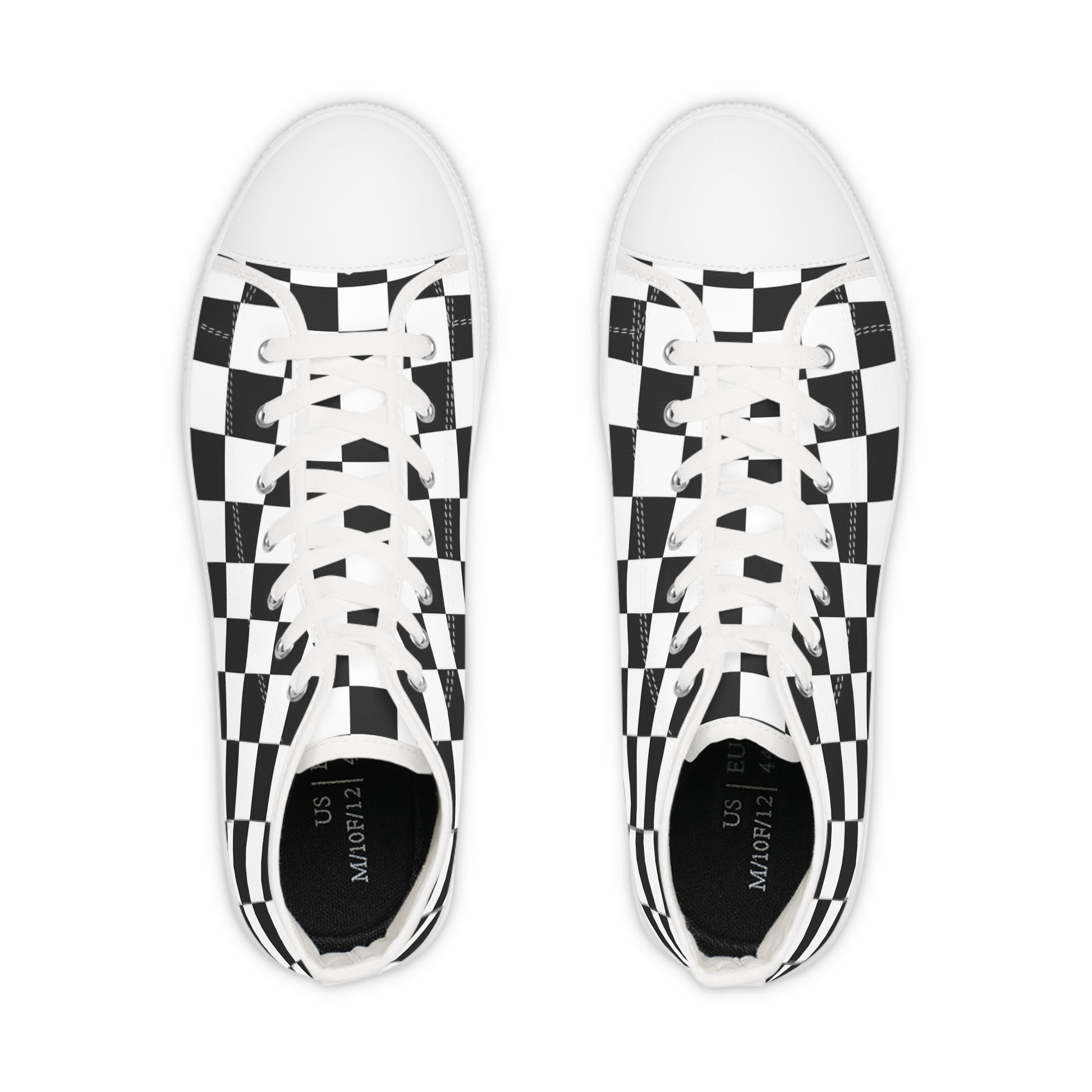 Checkerboard White and Black Men's High Top Sneakers, Artsulli - Art is Long, Life is Short, Shoes, , , , , , , 