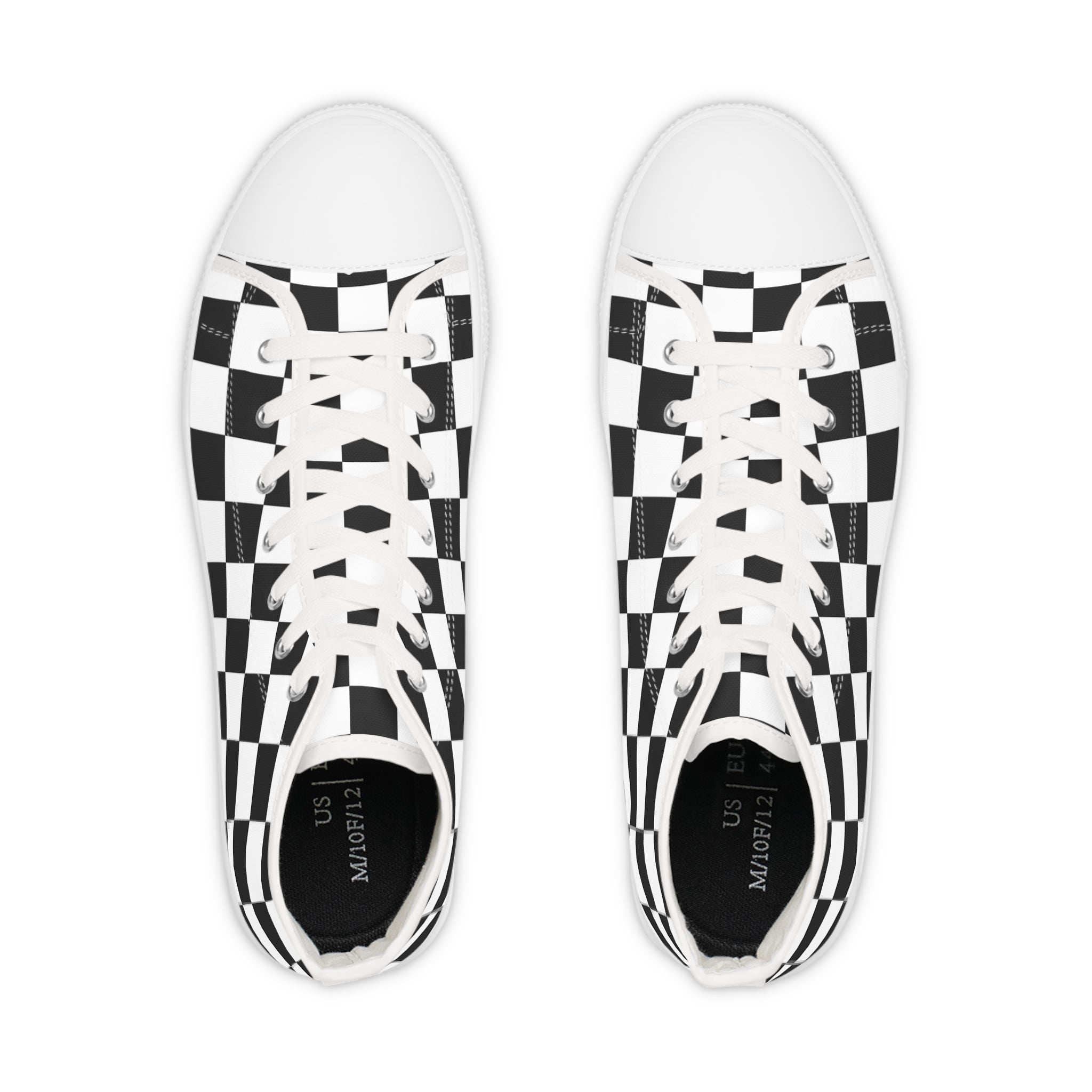 Checkerboard White and Black Men's High Top Sneakers, Artsulli - Art is Long, Life is Short, Shoes, , , , , , , 