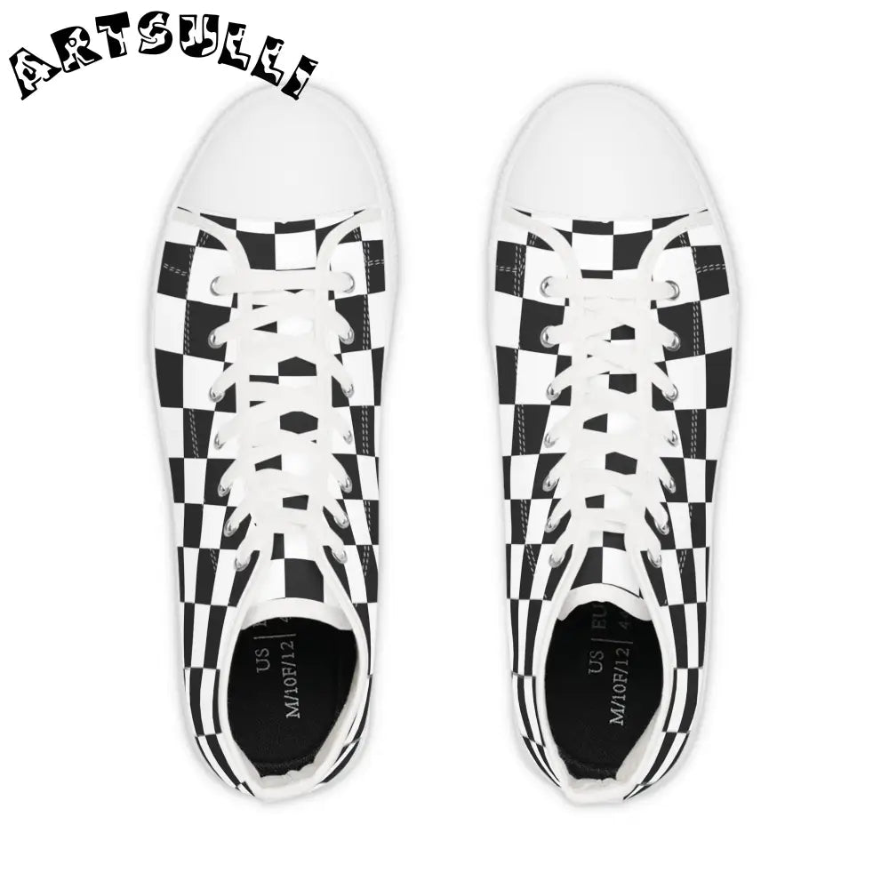 JAKKOUTTHEBXX Checkerboard White and Black Men’s High Top Sneakers