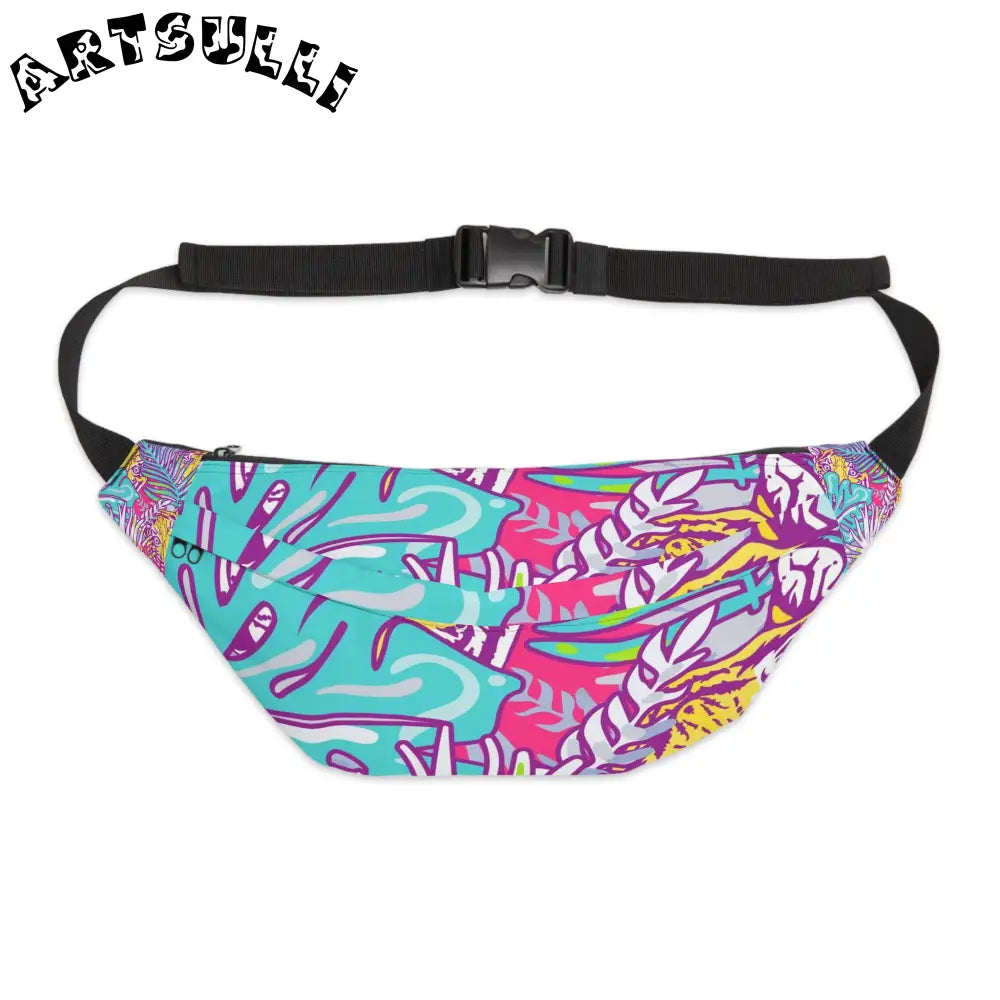 JAKKOUTTHEBXX Tropical Floral Tigers Torquise and Purple Large Fanny