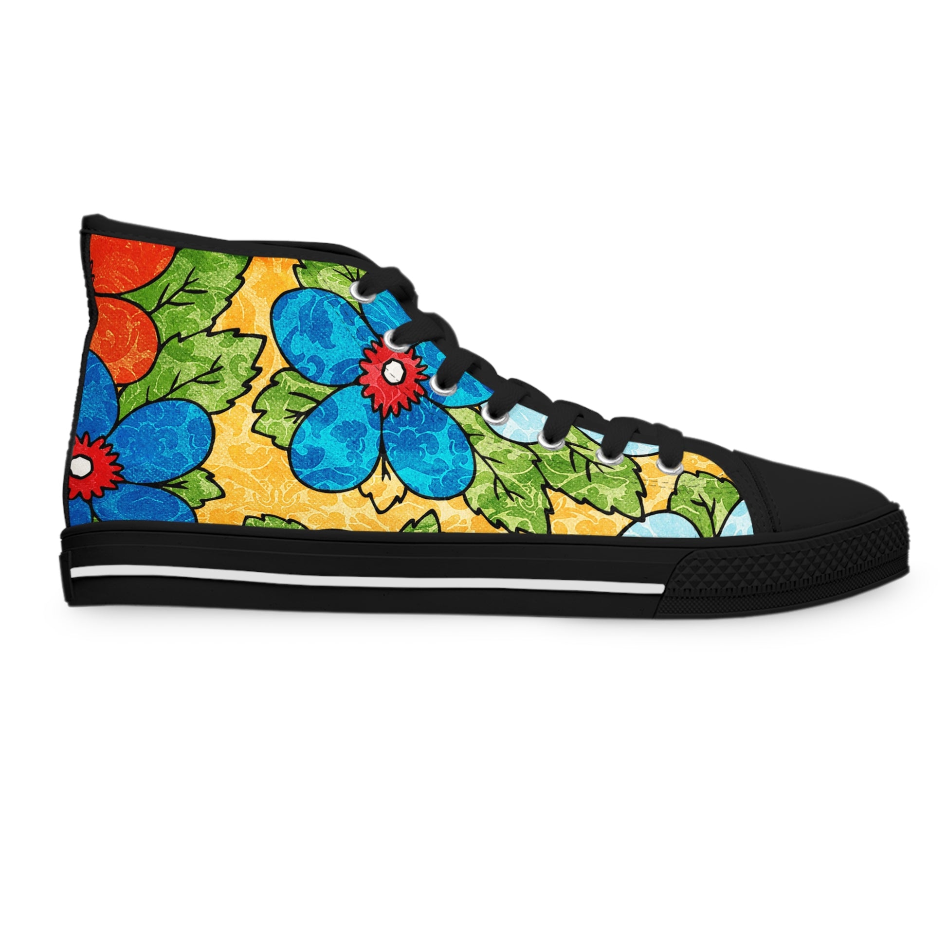 Groovy Yellow Floral Kl II Women's High Top Sneakers, Artsulli - Art is Long, Life is Short, Shoes, , , , , , , 