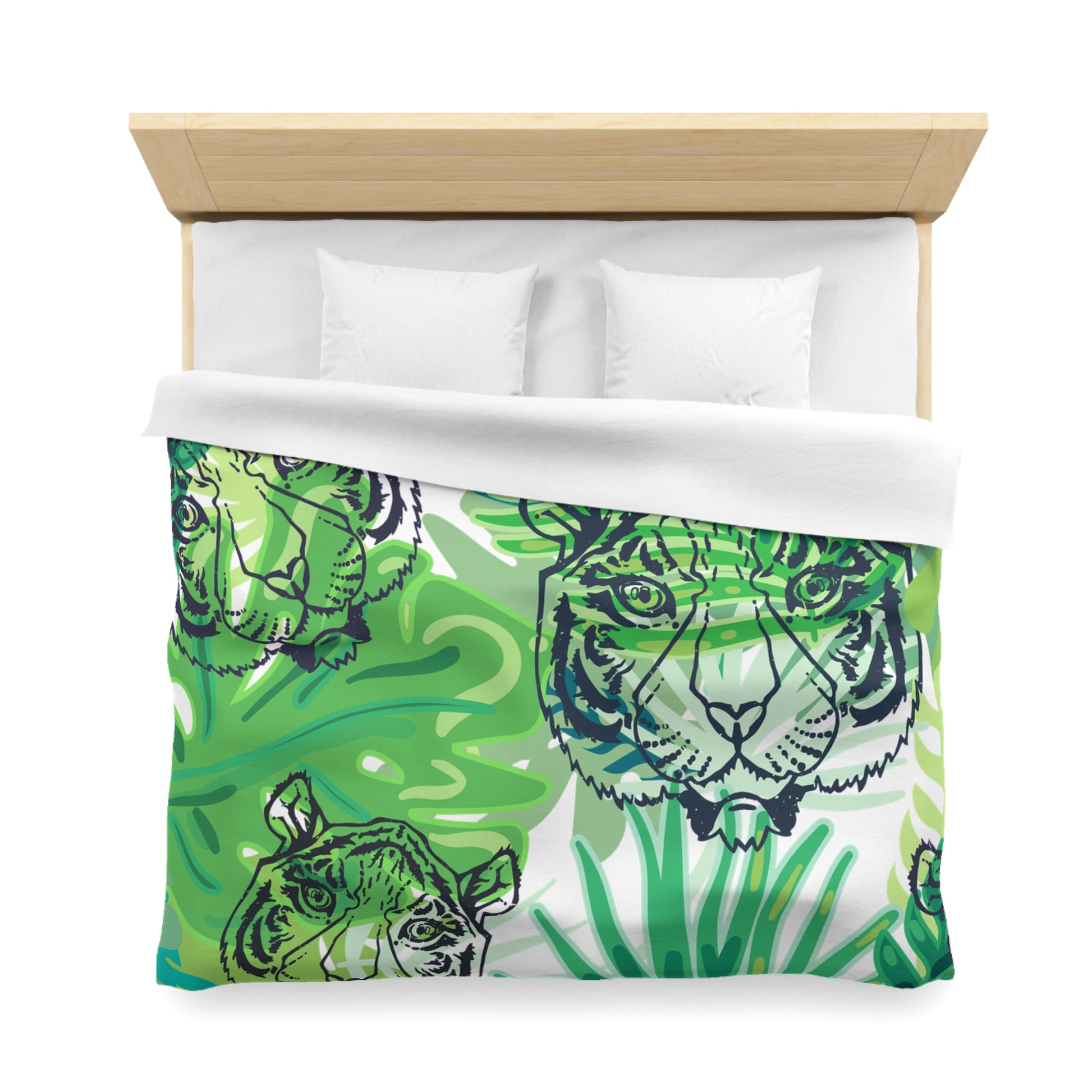 Tropical Jungle Tigers Green Microfiber Duvet Cover, Artsulli - Art is Long, Life is Short, Home Decor, , , , , , , 