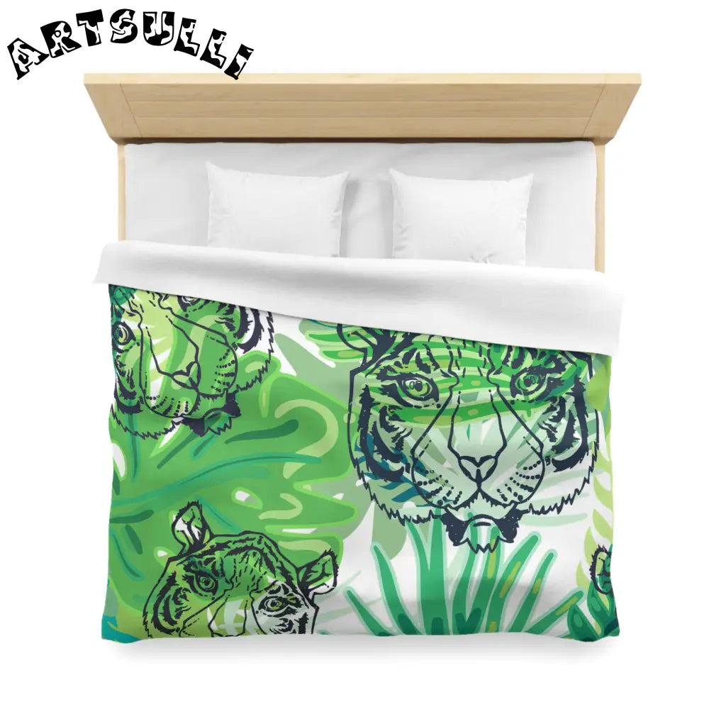JAKKOUTTHEBXX Tropical Jungle Tigers Green Microfiber Duvet Cover