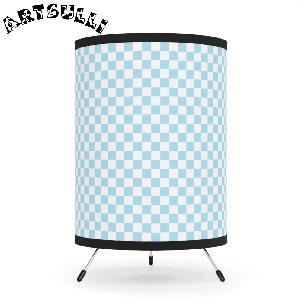 JAKKOUTTHEBXX Checkerboard Sky Blue Tripod Lamp with High-Res