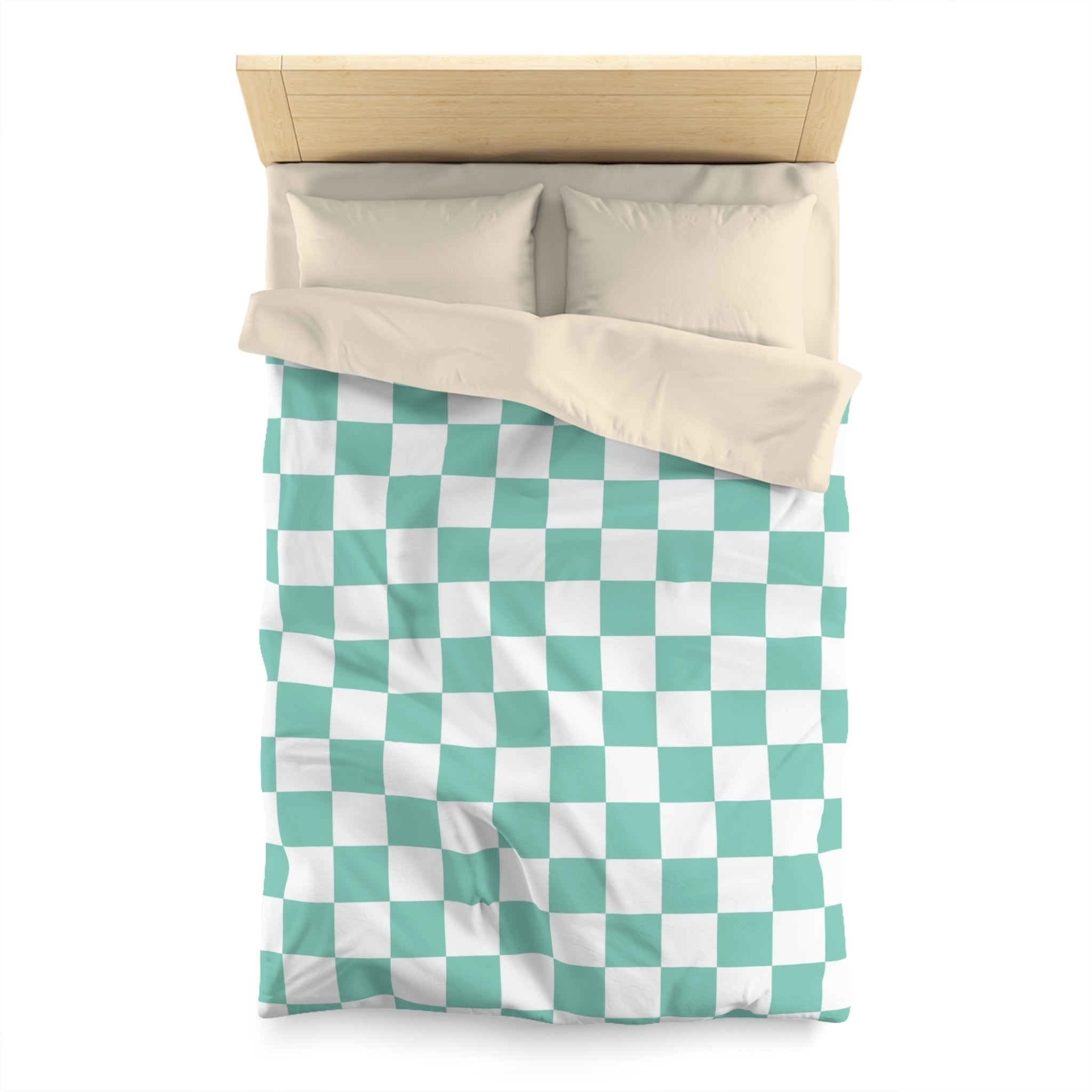 Checkerboard Light Green Microfiber Duvet Cover, Artsulli - Art is Long, Life is Short, Home Decor, , , , , , , 