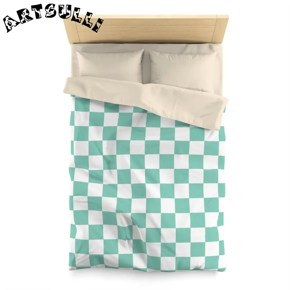 JAKKOUTTHEBXX Checkerboard Light Green Microfiber Duvet Cover