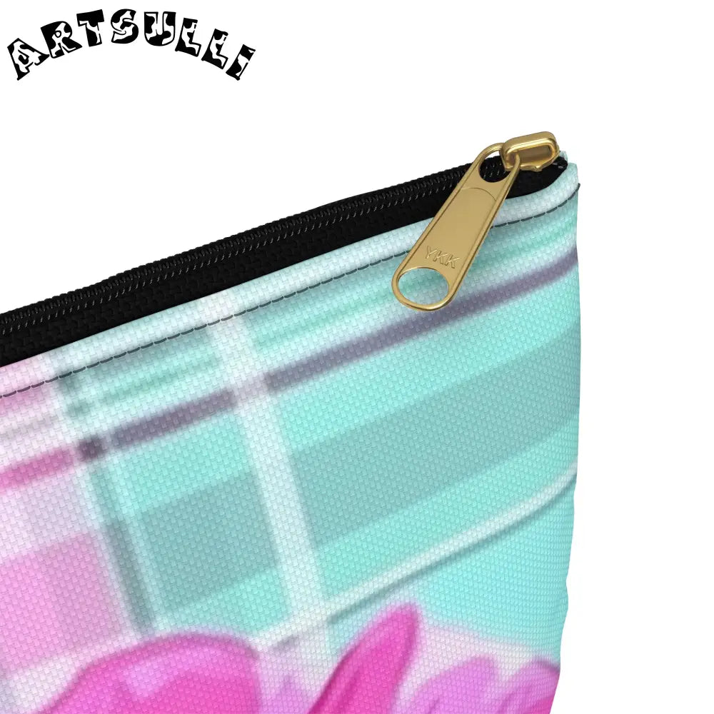 JAKKOUTTHEBXX Pink Hibiscus Plaid Flat Pouch JAKKOUTTHEBXX Artsulli