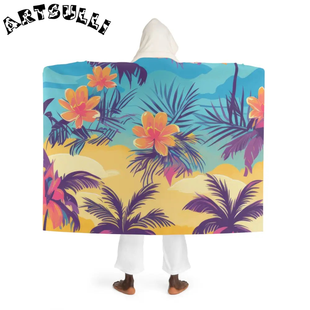JAKKOUTTHEBXX Sunset Paradise Hooded Sherpa Fleece Blanket