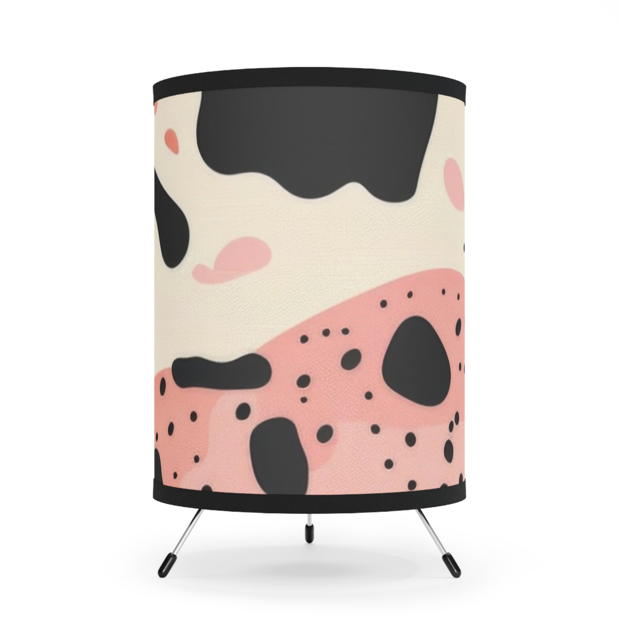 Organic Cow Print Cream and Pink Tripod Lamp with High-Res Printed Shade, US\CA plug, Artsulli - Art is Long, Life is Short, Home Decor, Size, One size, Color, Black, , , 86040843045228