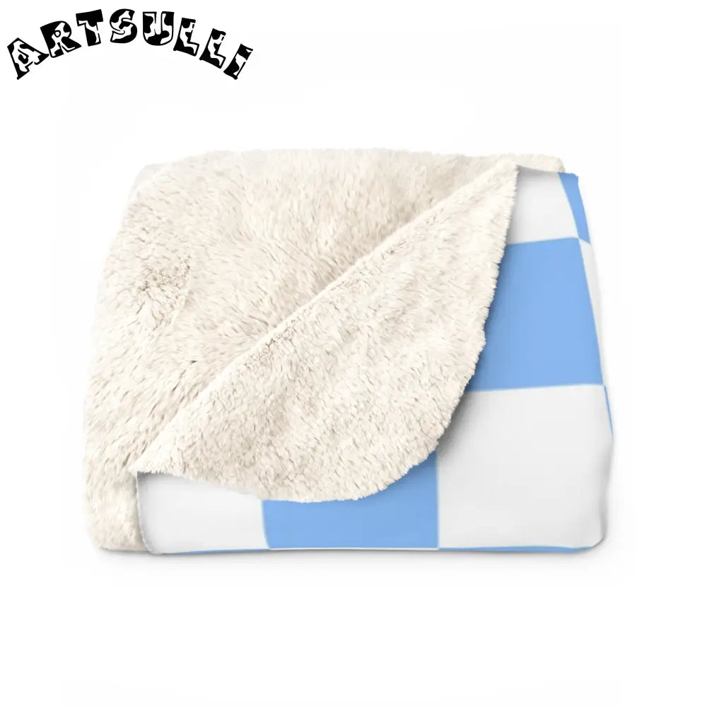 JAKKOUTTHEBXX Checkerboard White and Light Blue Sherpa Fleece