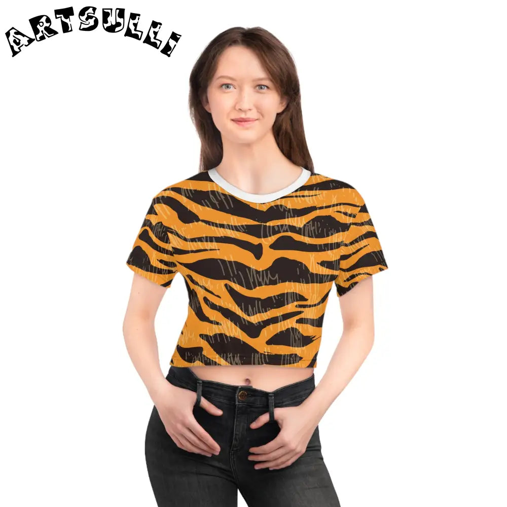 JAKKOUTTHEBXX Tiger Scratches Orange & Black Crop Tee (AOP)