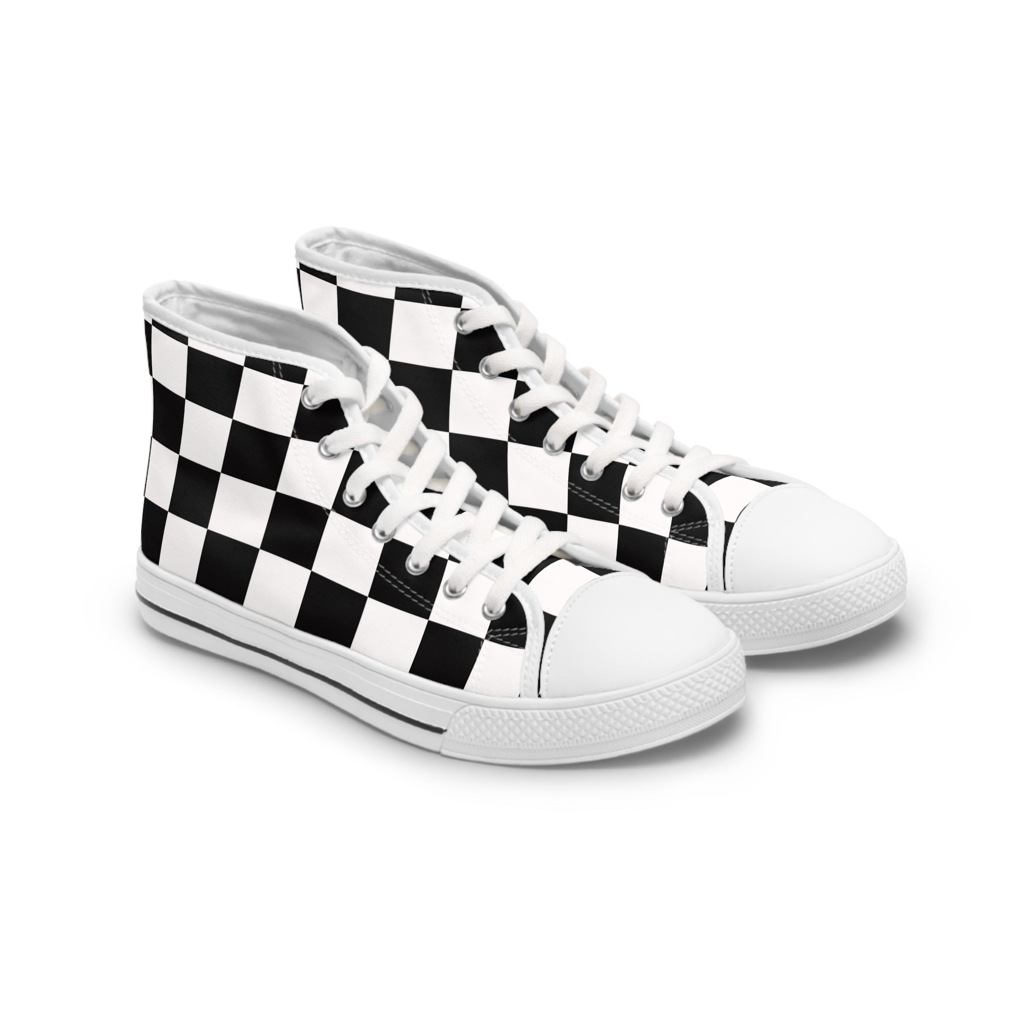 Checkerboard Black and White Women's High Top Sneakers, Artsulli - Art is Long, Life is Short, Shoes, Size, US 5.5, Color, White sole, , , 25062689367289