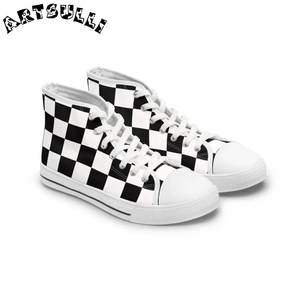 JAKKOUTTHEBXX Checkerboard Black and White Women’s High Top Sneakers