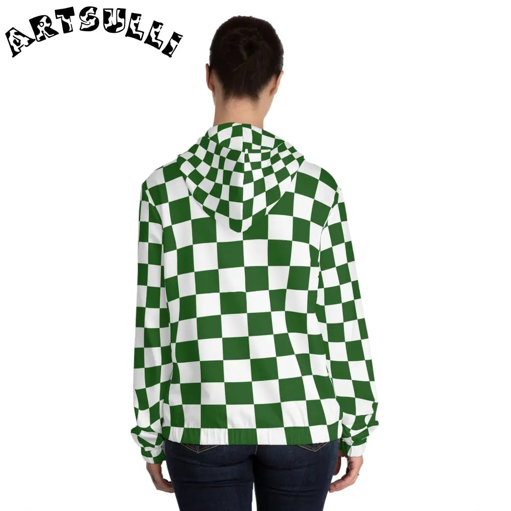 JAKKOUTTHEBXX Checkerboard White and Dark Green Women’s Full-Zip