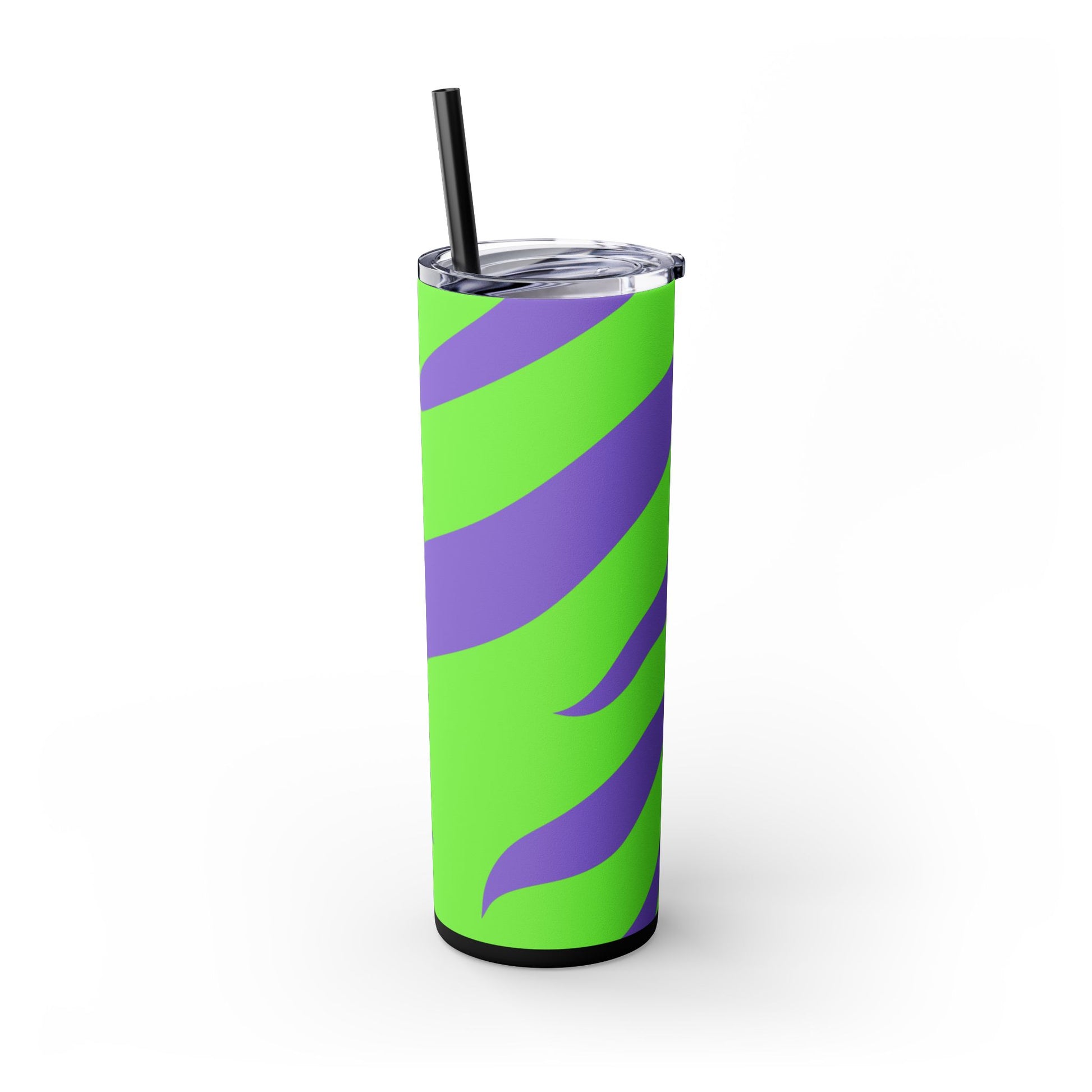 Tyrannosaurus Print Green and Purple Skinny Tumbler with Straw, 20oz, Artsulli - Art is Long, Life is Short, Mug, , , , , , , 