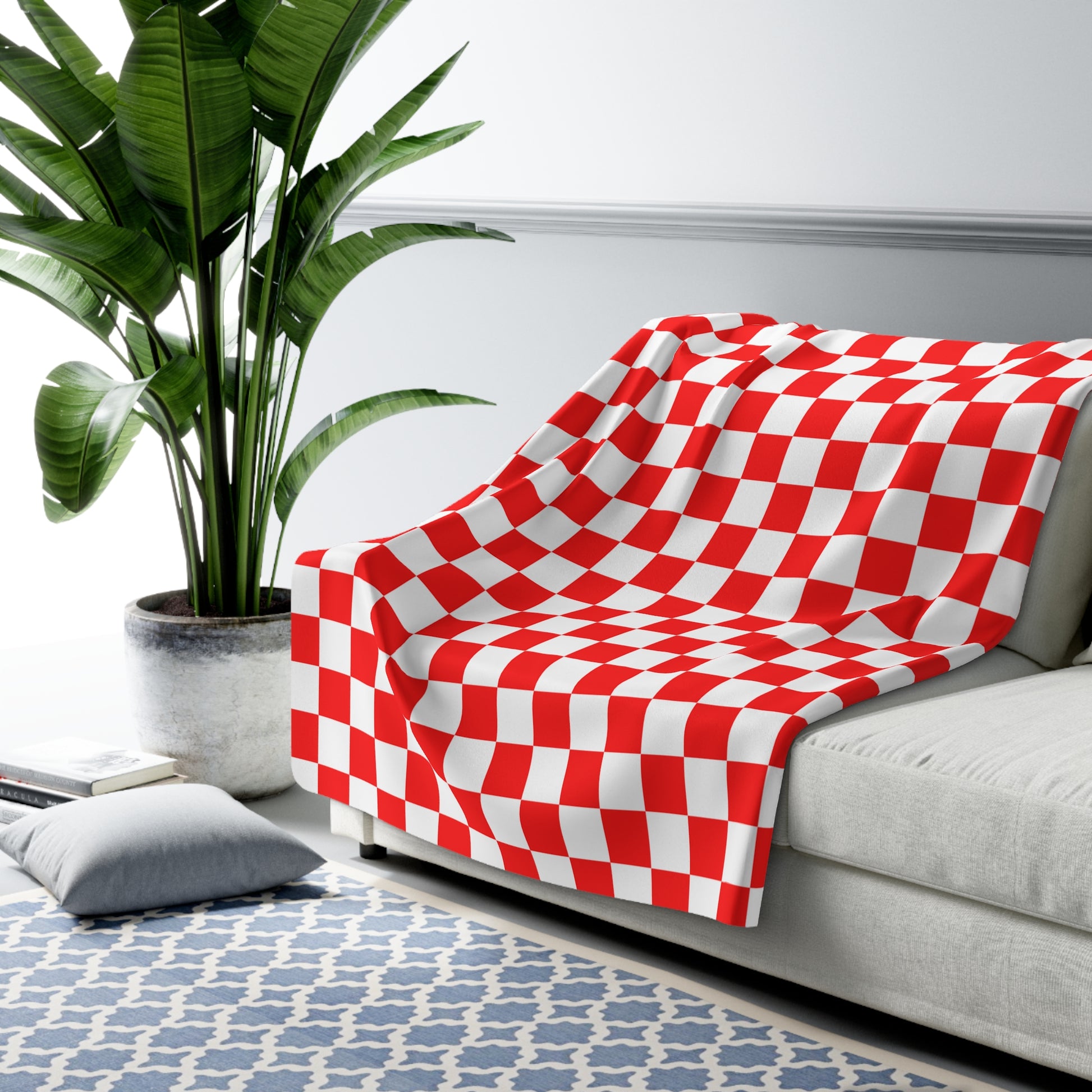 Checkerboard II Red and White Sherpa Fleece Blanket, Artsulli - Art is Long, Life is Short, Home Decor, , , , , , , 