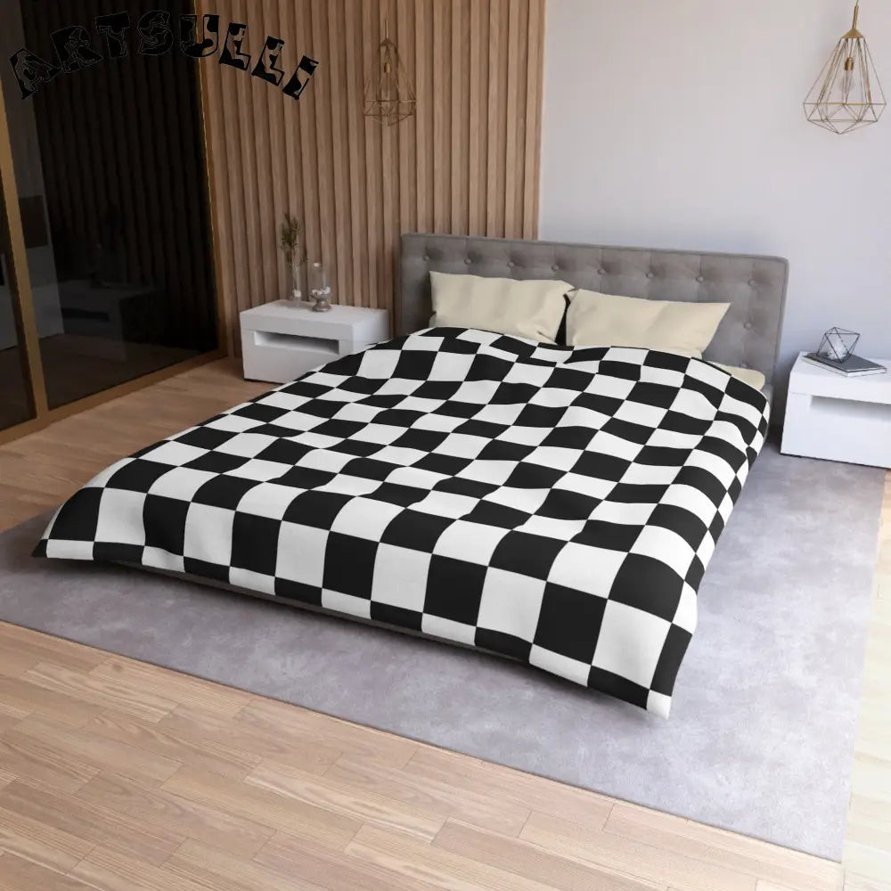 JAKKOUTTHEBXX Checkerboard White and Black Microfiber Duvet Cover