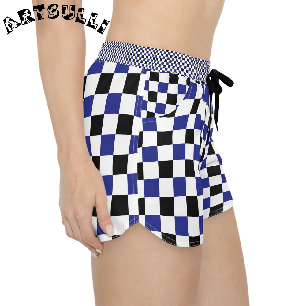 JAKKOUTTHEBXX Checkerboard Multi-Color Blue Women’s Casual Shorts