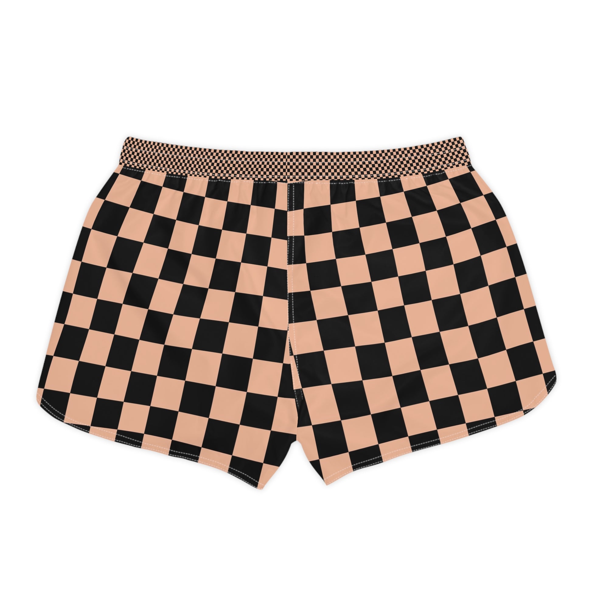 Checkerboard Soft Orange and Black Women's Casual Shorts (AOP), Artsulli - Art is Long, Life is Short, All Over Prints, , , , , , , 