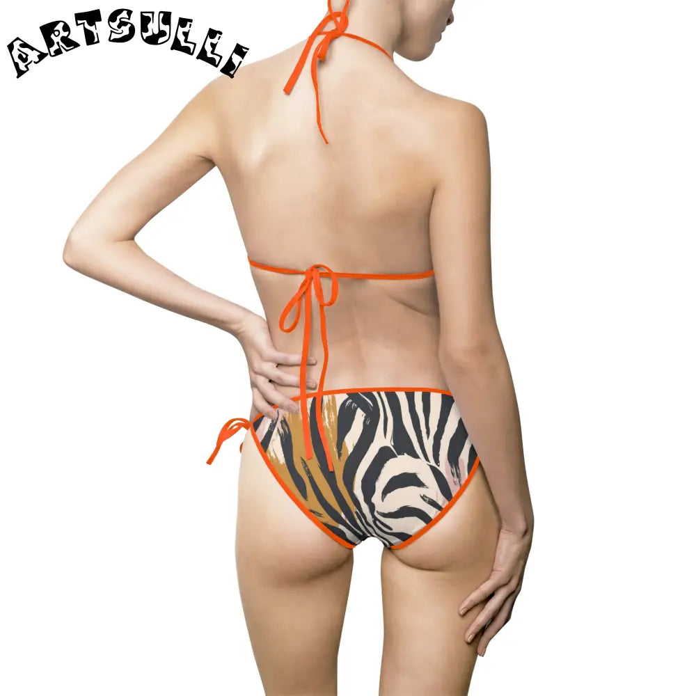 JAKKOUTTHEBXX Tiger Print Halter Bikini Swimsuit for Women