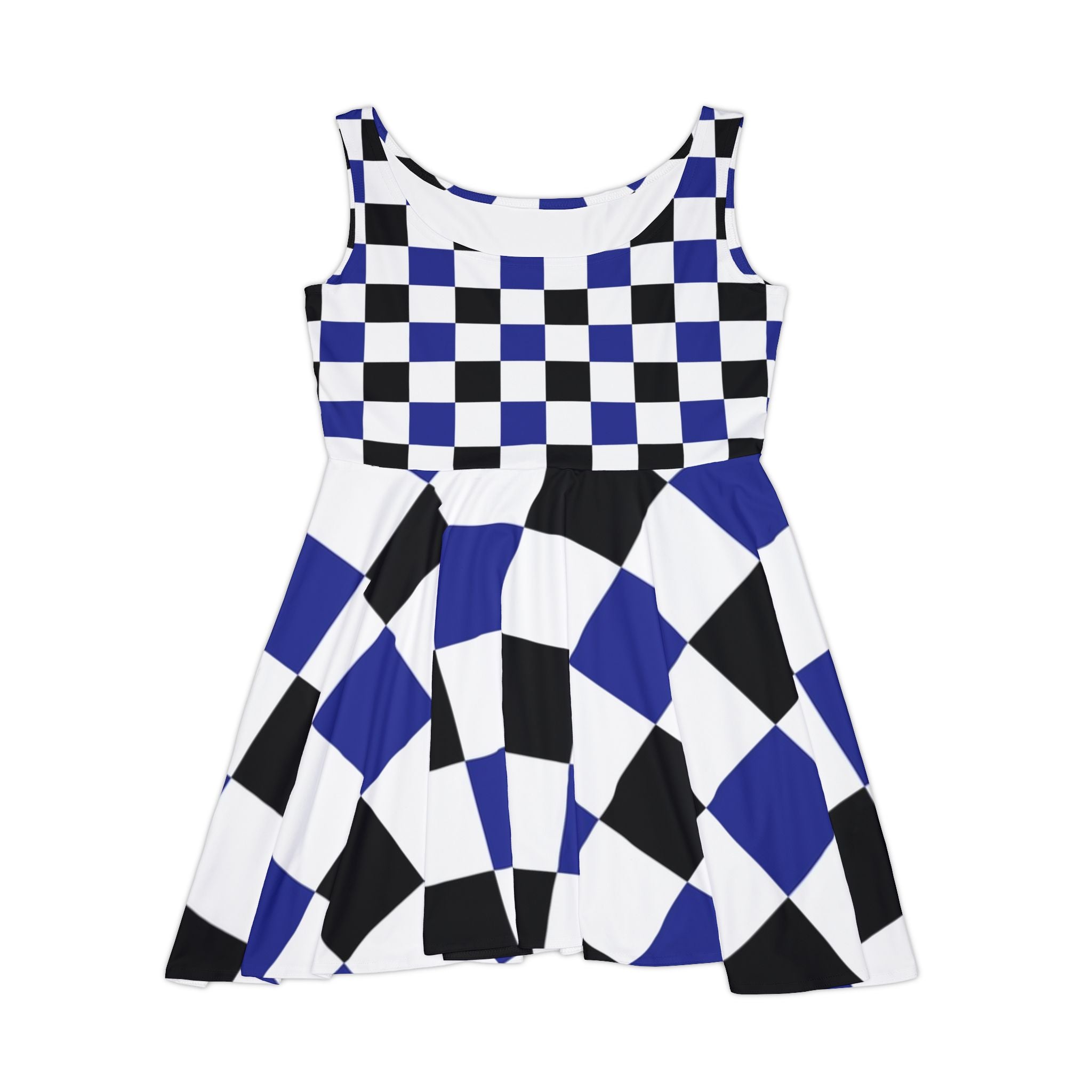Checkerboard Blue White and Black Women's Skater Dress (AOP), Artsulli - Art is Long, Life is Short, All Over Prints, Size, XS, , , , , 30878763201483764565