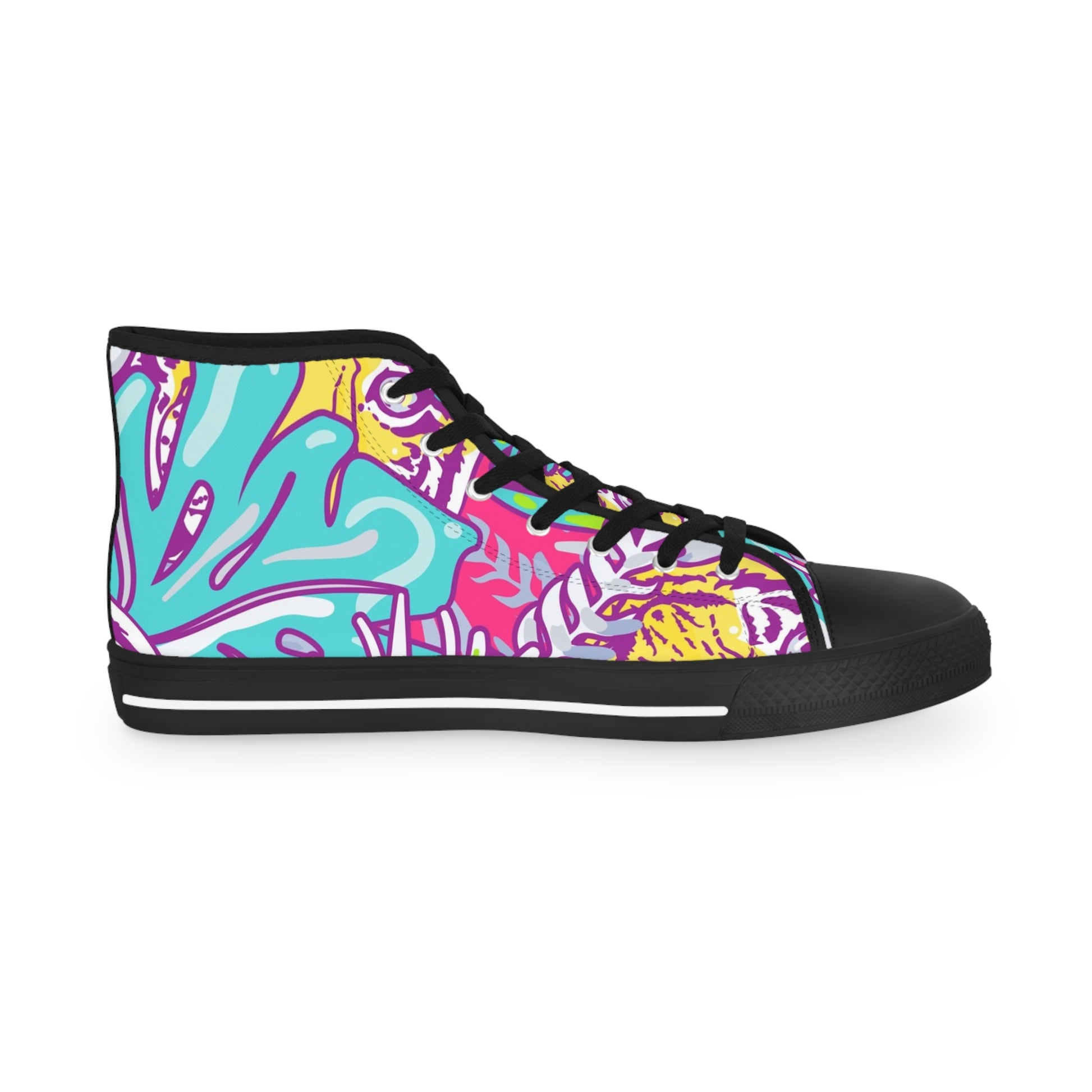Tropical Jungle Tigers Torquise and Purple Men's High Top Sneakers, Artsulli - Art is Long, Life is Short, Shoes, , , , , , , 