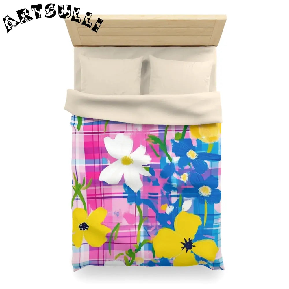 JAKKOUTTHEBXX Plaid Garden Pink and Purple Microfiber Duvet Cover