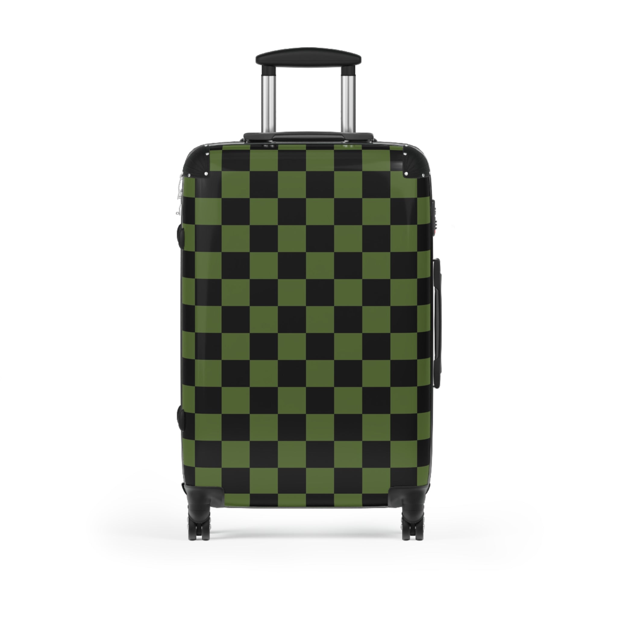 Checkerboard Olive Green and Black Suitcase, Artsulli - Art is Long, Life is Short, Bags, Size, Medium, Color, Black, , , 18715167157343287217