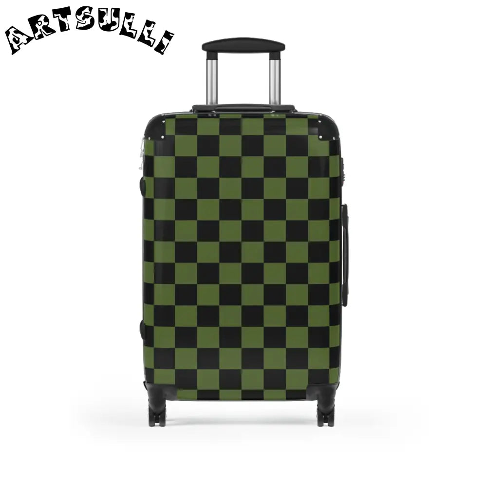 JAKKOUTTHEBXX Checkerboard Olive Green and Black Suitcase