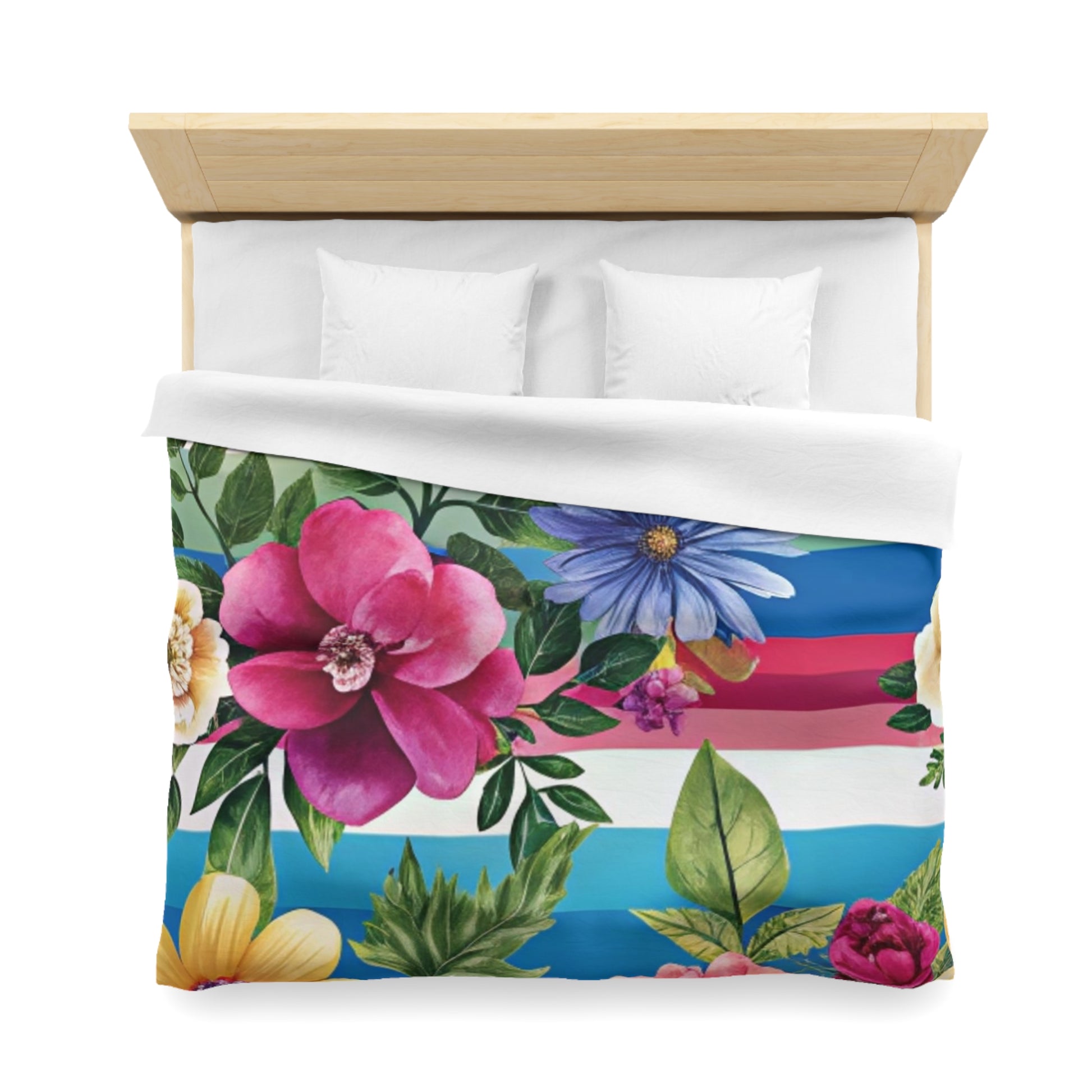 Floral Stripe 4K Microfiber Duvet Cover, Artsulli - Art is Long, Life is Short, Home Decor, , , , , , , 