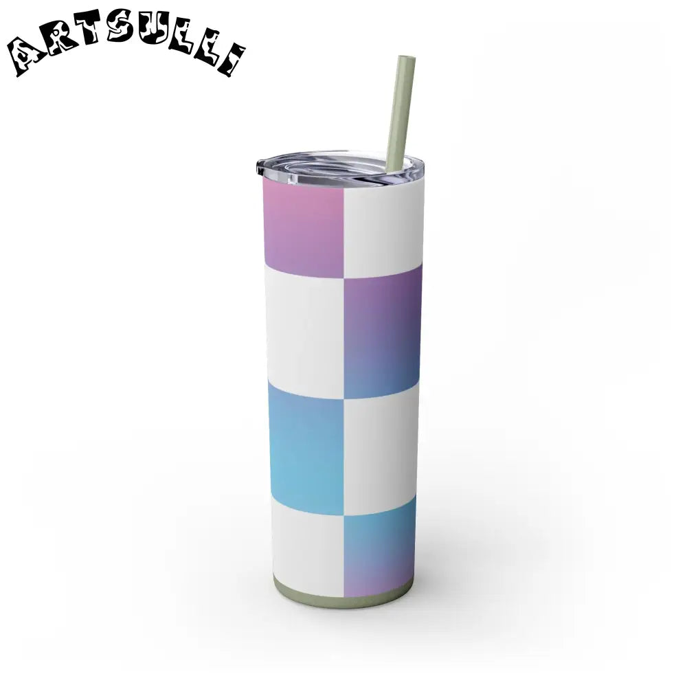 JAKKOUTTHEBXX Vaporwave Check Skinny Tumbler with Straw 20oz