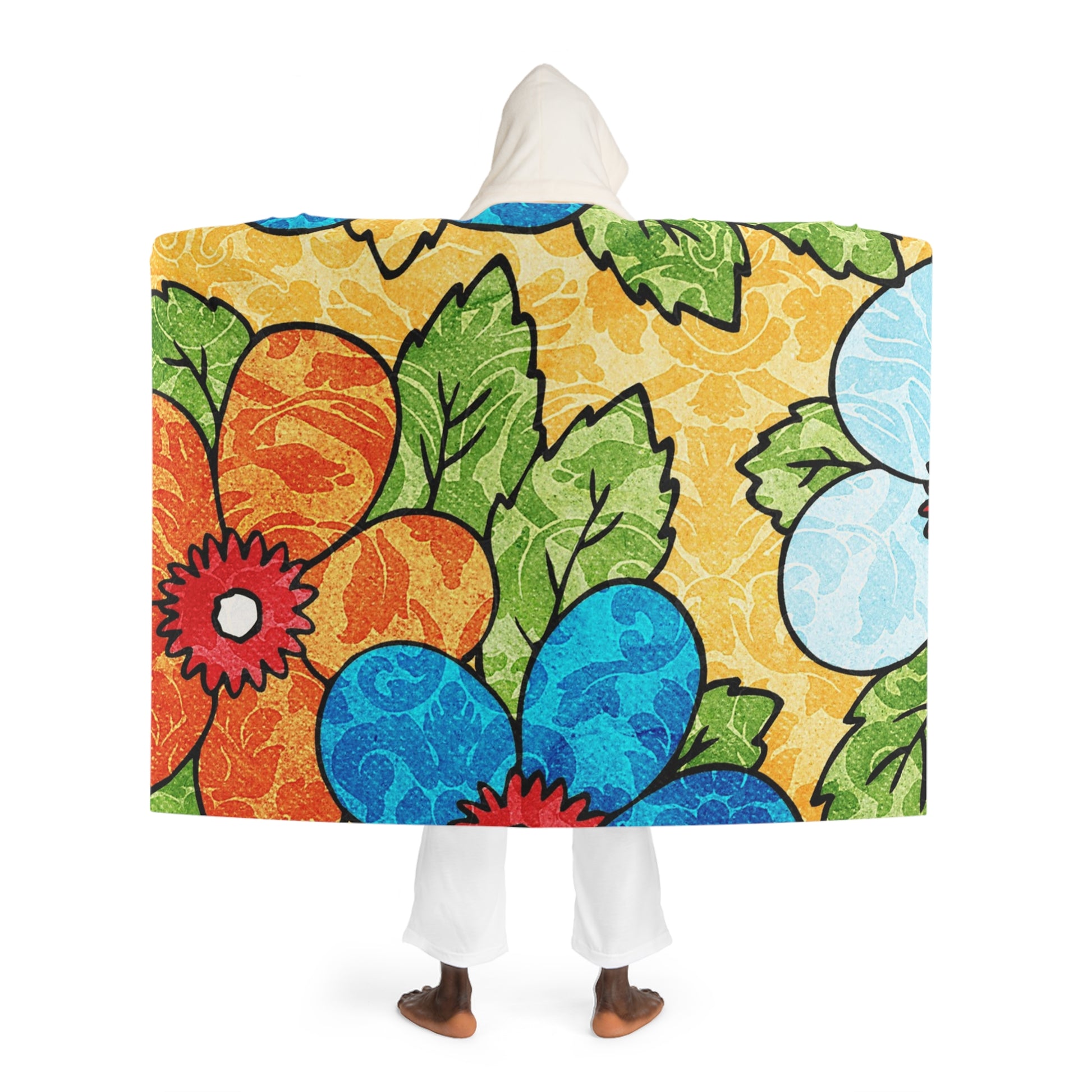 Groovy Yellow Floral Kl Hooded Sherpa Fleece Blanket, Artsulli - Art is Long, Life is Short, All Over Prints, , , , , , , 