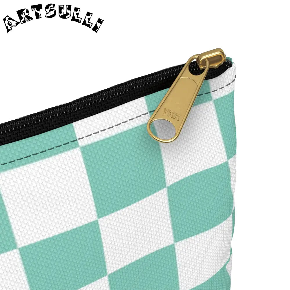 JAKKOUTTHEBXX Checkerboard Light Green Accessory Pouch JAKKOUTTHEBXX