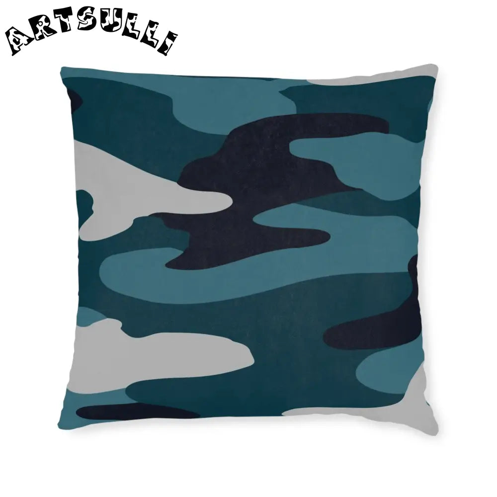 JAKKOUTTHEBXX Blue Camouflage Square Pillow JAKKOUTTHEBXX Artsulli