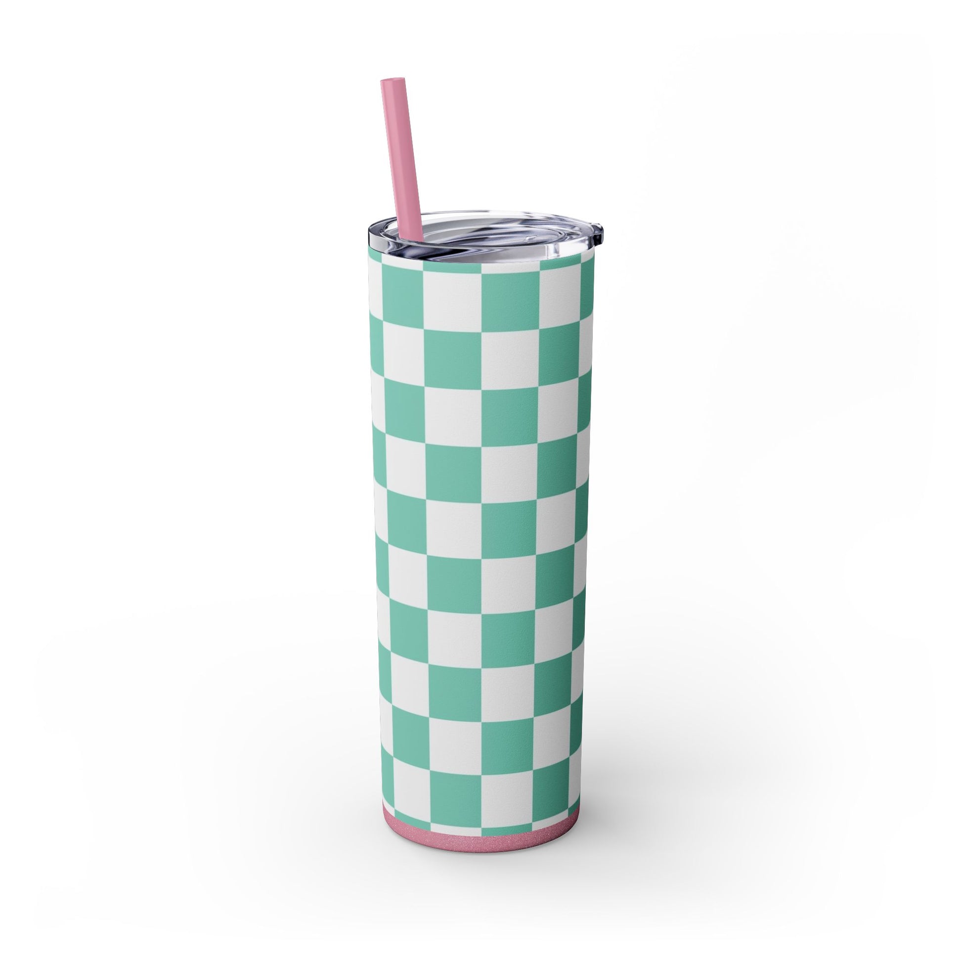 Checkerboard Light Green Skinny Tumbler with Straw, 20oz, Artsulli - Art is Long, Life is Short, Mug, , , , , , , 